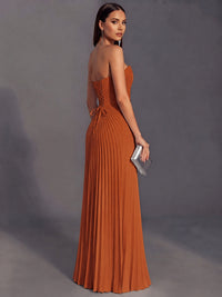 Strapless A-line Long Pleated Satin Prom Dress