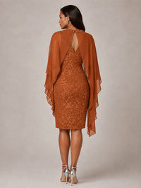 Floral Sheath Mother of the Bride Dress with Cape Overlay