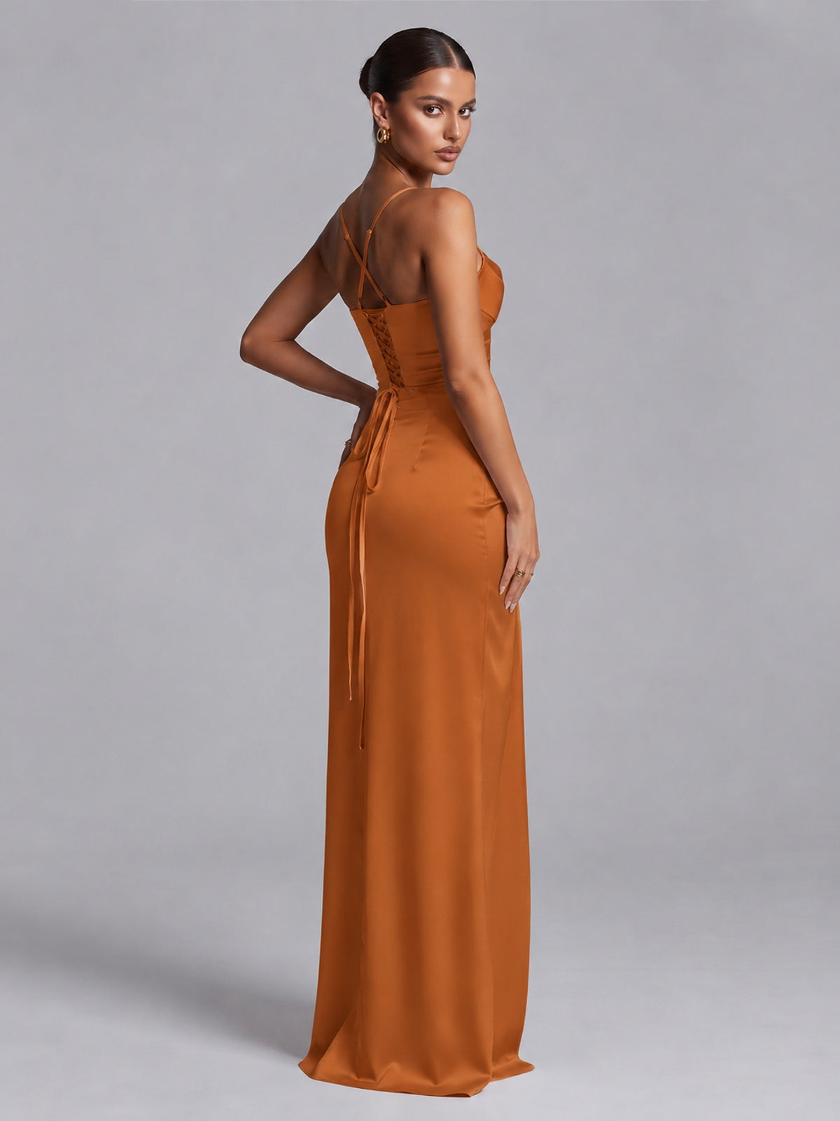 Square Neck Satin Long Prom Dress with Ruffles