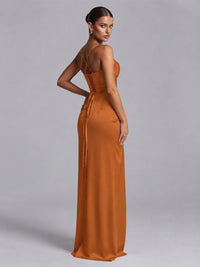 Square Neck Satin Long Prom Dress with Ruffles