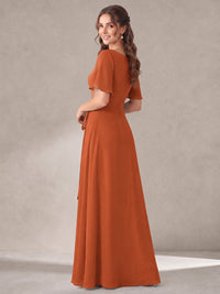 Scoop Neck A-line Chiffon Bridesmaid Dress with Flutter Sleeve & Belt