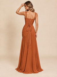 Wrap Pleated Prom Dress Scoop Neck with Slit Women Wedding Formal Dress