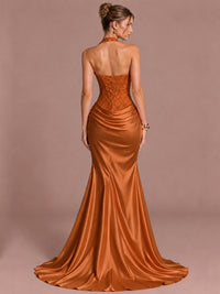 Sparkling Halter Corset Satin Mermaid Prom Dress
