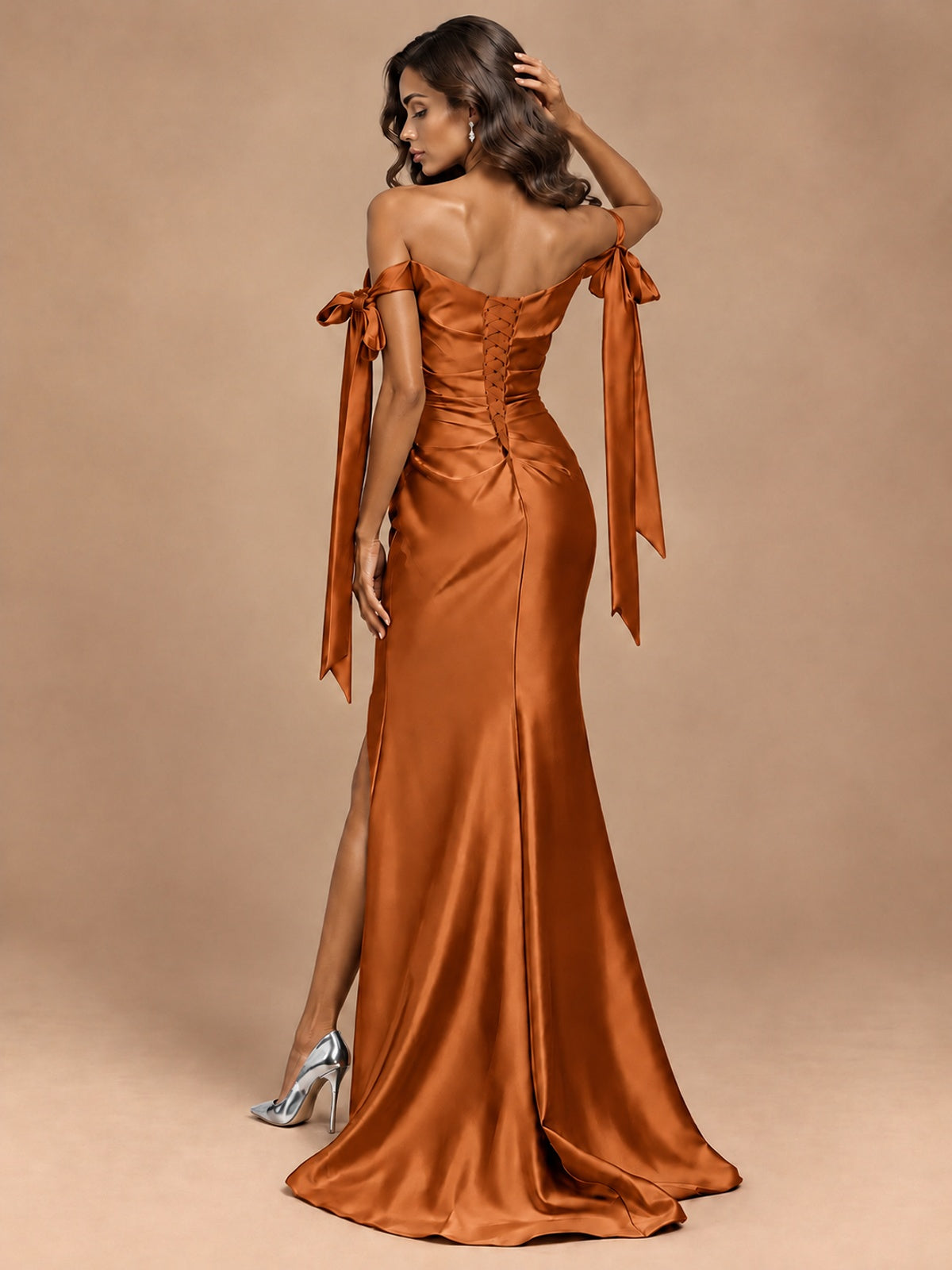 Off The Shuolder Satin Prom Dress Slit Mermaid Formal Gowns