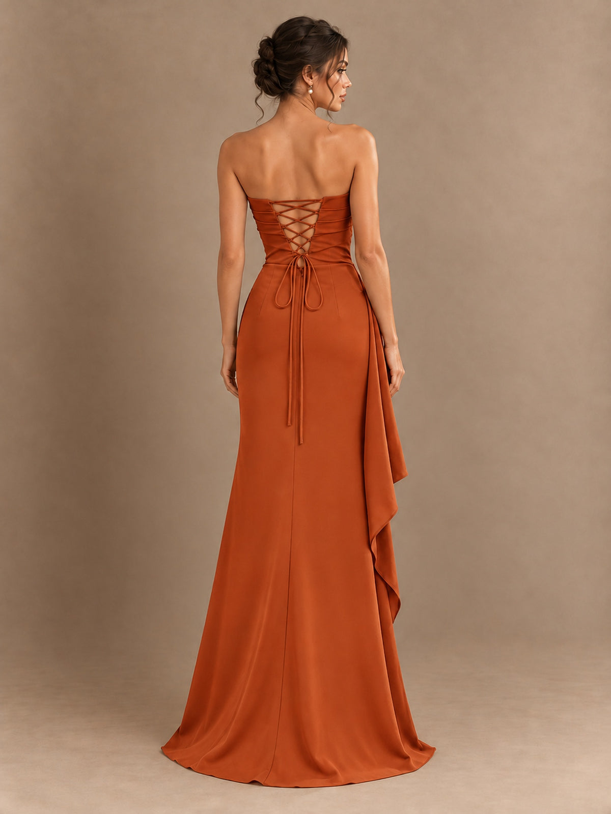 Black and White Strapless Ruched Prom Dress with High Slit & Side Drape
