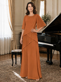 Asymmetric Draped Chiffon Mother of the Bride Dress with Flutter Sleeves