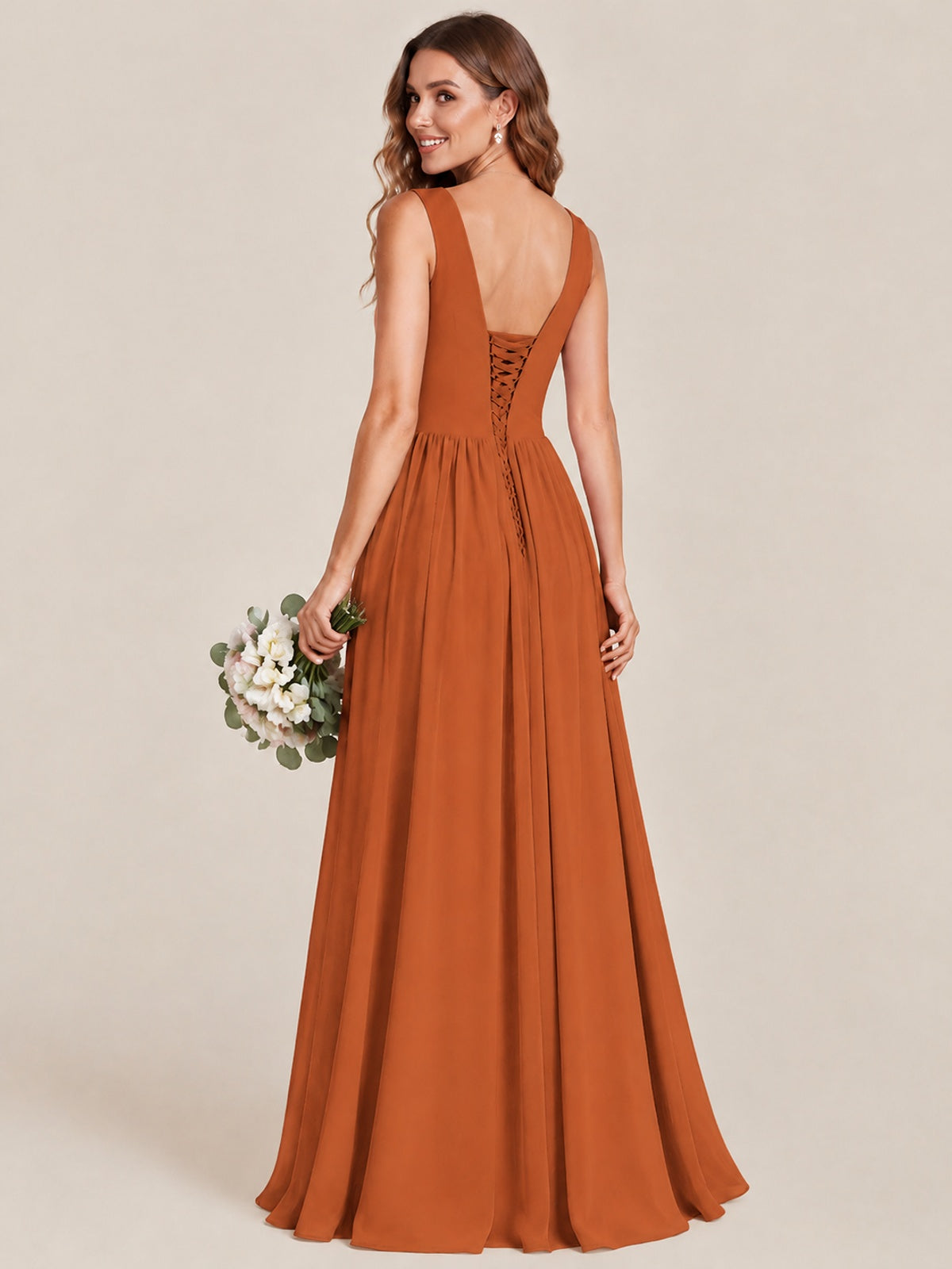 A-line Sleeveless Rucehd Chiffon Bridesmaid Dress with High Slit