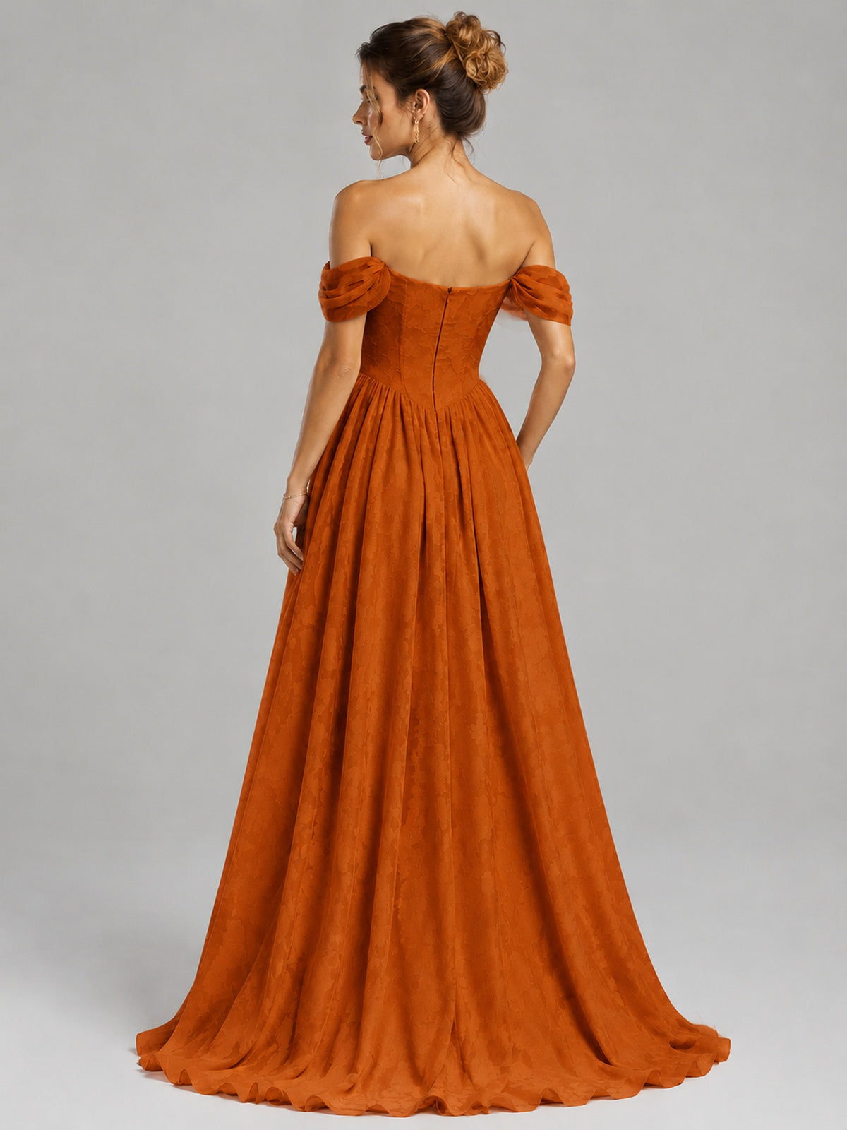 Off Shoulder Jacquard A-Line Maxi Dress