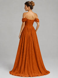 Off Shoulder Jacquard A-Line Maxi Dress