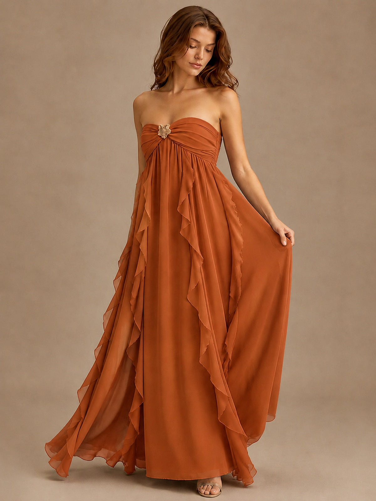 Srapless Sweetheart Chiffon Prom Dress Ruffle Formal Evening Gown