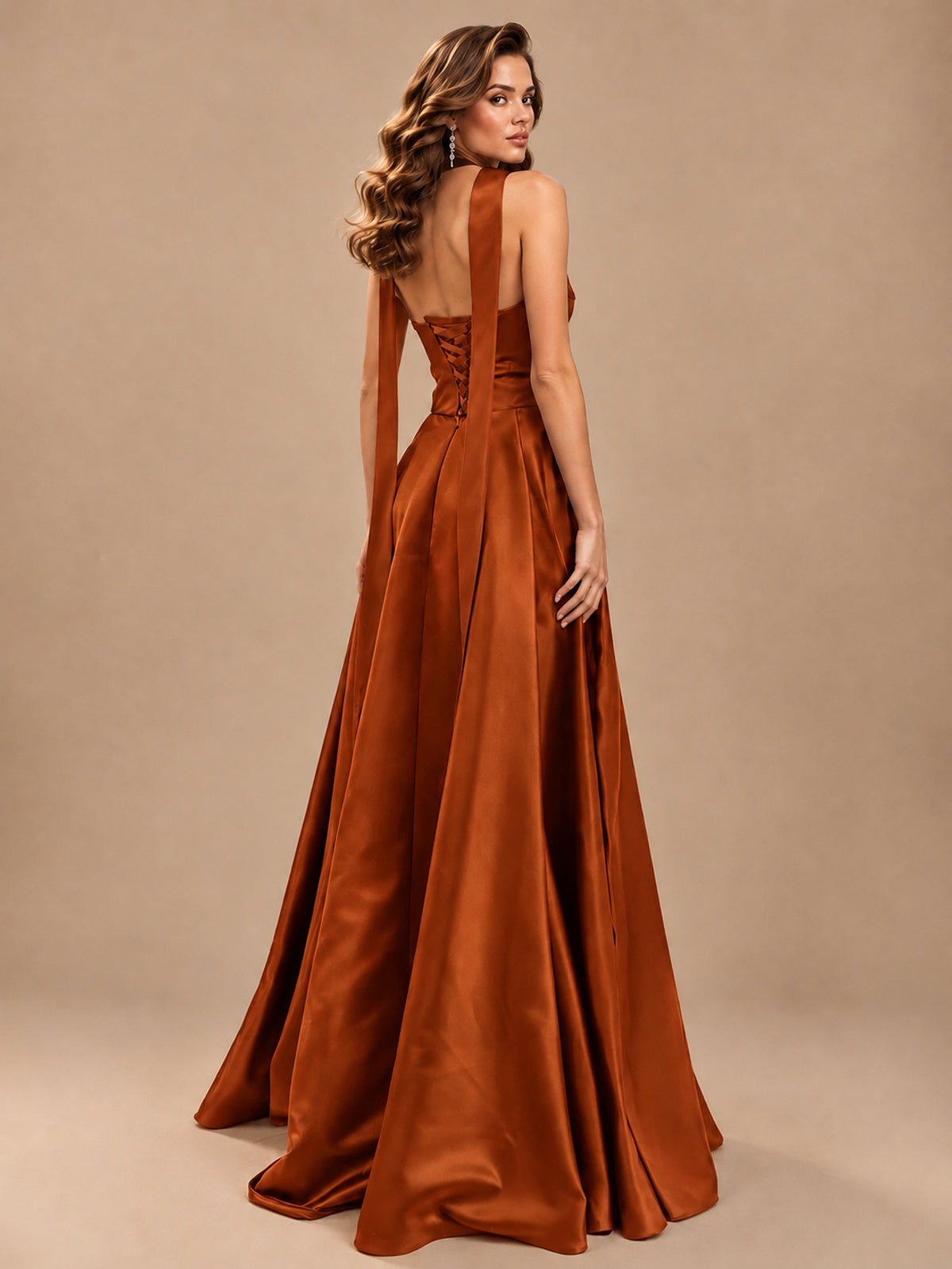 Strapless Prom Dress Side High Slit A-line Formal Dress with Scarf