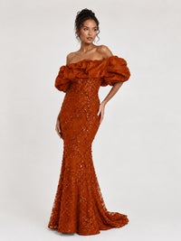 Sequin Off-Shoulder Ruffle Mermaid Prom Dress