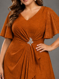 Jacquard Chiffon A-Line V-Neck High-Low Mother of the Bride Dress