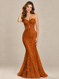 Strapless Corset Mermaid Prom Dress with Floral Lace Appliqué