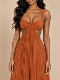 Butter Yellow Pleated Cutout Maxi Dress