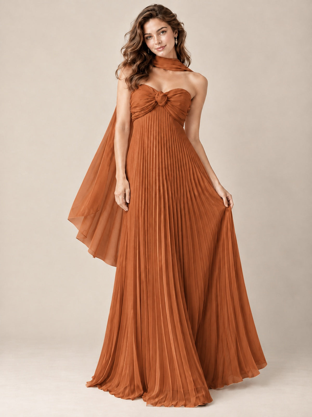 Sweetheart Neckline Pleated Prom Dress Strapless A-line Formal Dress with Flowy Scarf