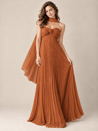 Sweetheart Neckline Pleated Prom Dress Strapless A-line Formal Dress with Flowy Scarf
