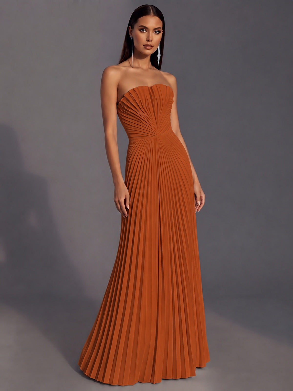 Strapless A-line Long Pleated Satin Prom Dress