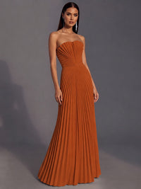 Strapless A-line Long Pleated Satin Prom Dress