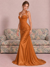 Sparkling Halter Corset Satin Mermaid Prom Dress