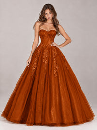 Strapless Sweetheart Tulle Ball Gown Prom Dress with Lace Appliques