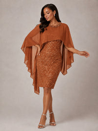 Floral Sheath Mother of the Bride Dress with Cape Overlay