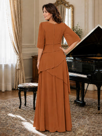 Asymmetric Draped Chiffon Mother of the Bride Dress with Flutter Sleeves