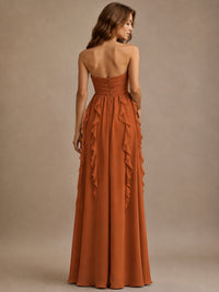 Srapless Sweetheart Chiffon Prom Dress Ruffle Formal Evening Gown