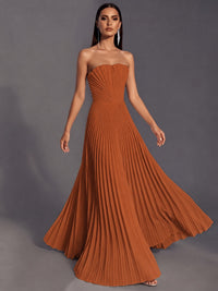 Strapless A-line Long Pleated Satin Prom Dress