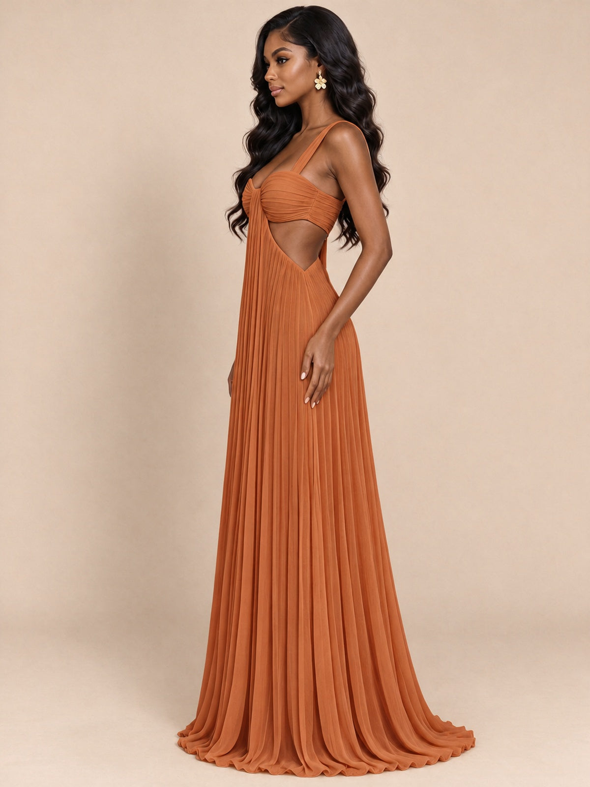 Butter Yellow Pleated Cutout Maxi Dress