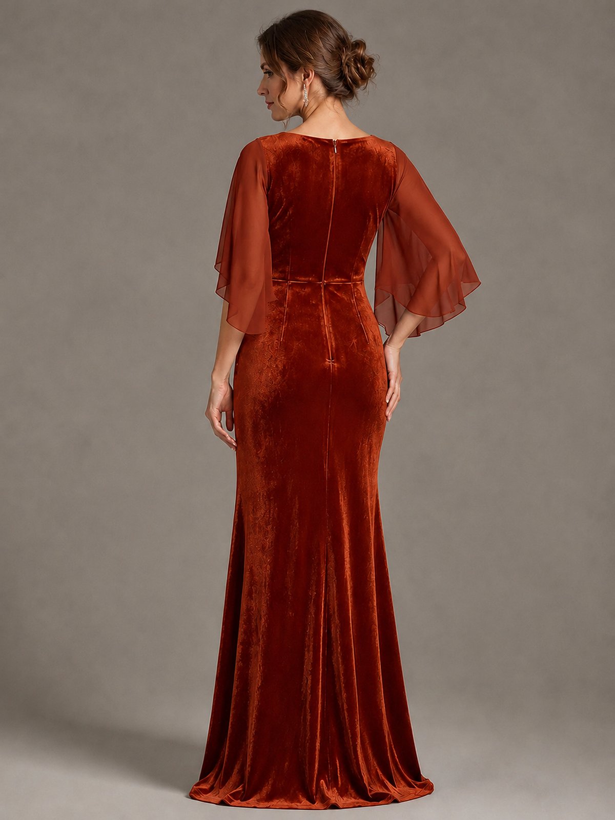 Navy Blue Velvet V Neck Mermaid Formal Dress with Flutter Cape Sleeves