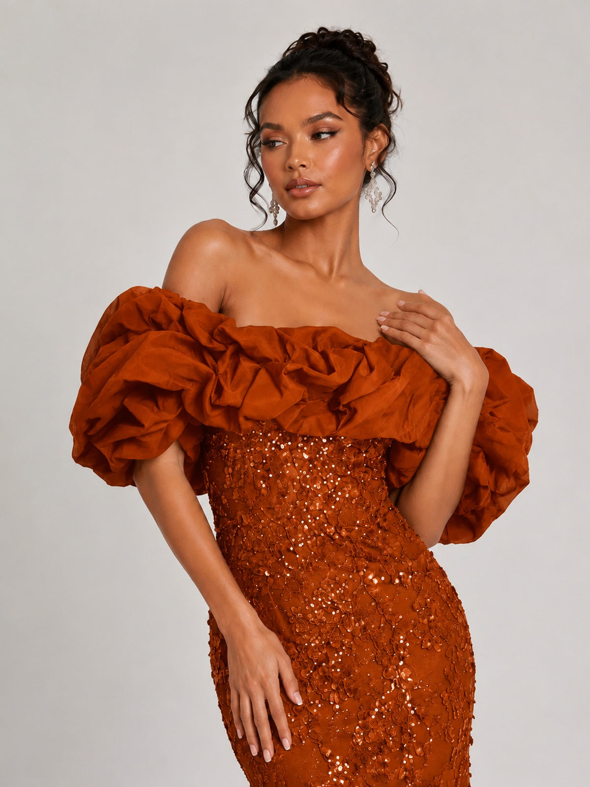 Sequin Off-Shoulder Ruffle Mermaid Prom Dress