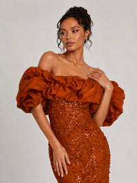 Sequin Off-Shoulder Ruffle Mermaid Prom Dress