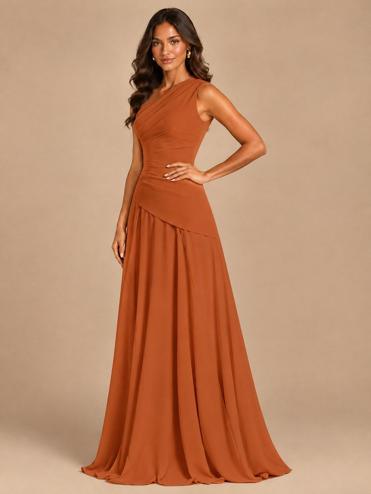 One Shoulder Prom Dress A-line Ruched Women Wedding Formal Gowns