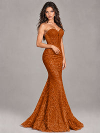 Strapless Corset Mermaid Prom Dress Lace Appliqué Formal Gown