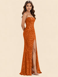 Sequin Lace Appliques Mermaid Prom Dress Spaghetti Strap Formal Gowns with Slit