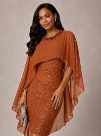 Floral Sheath Mother of the Bride Dress with Cape Overlay