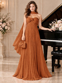 Sweetheart Neckline Pleated Prom Dress Strapless A-line Formal Dress with Flowy Scarf