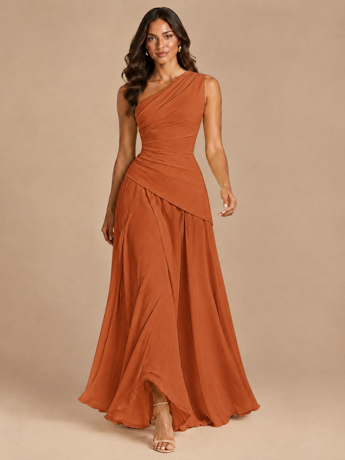 One Shoulder Prom Dress A-line Ruched Women Wedding Formal Gowns
