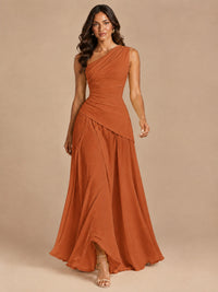 One Shoulder Prom Dress A-line Ruched Women Wedding Formal Gowns