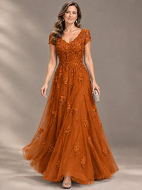 Lace Appliques A-line Mother of The Bride Dresses with Short Sleeves