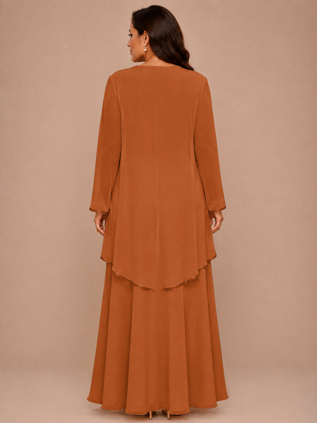 Champagne Beaded Chiffon Mother of the Bride Dress with Jacket V-Neck Gown