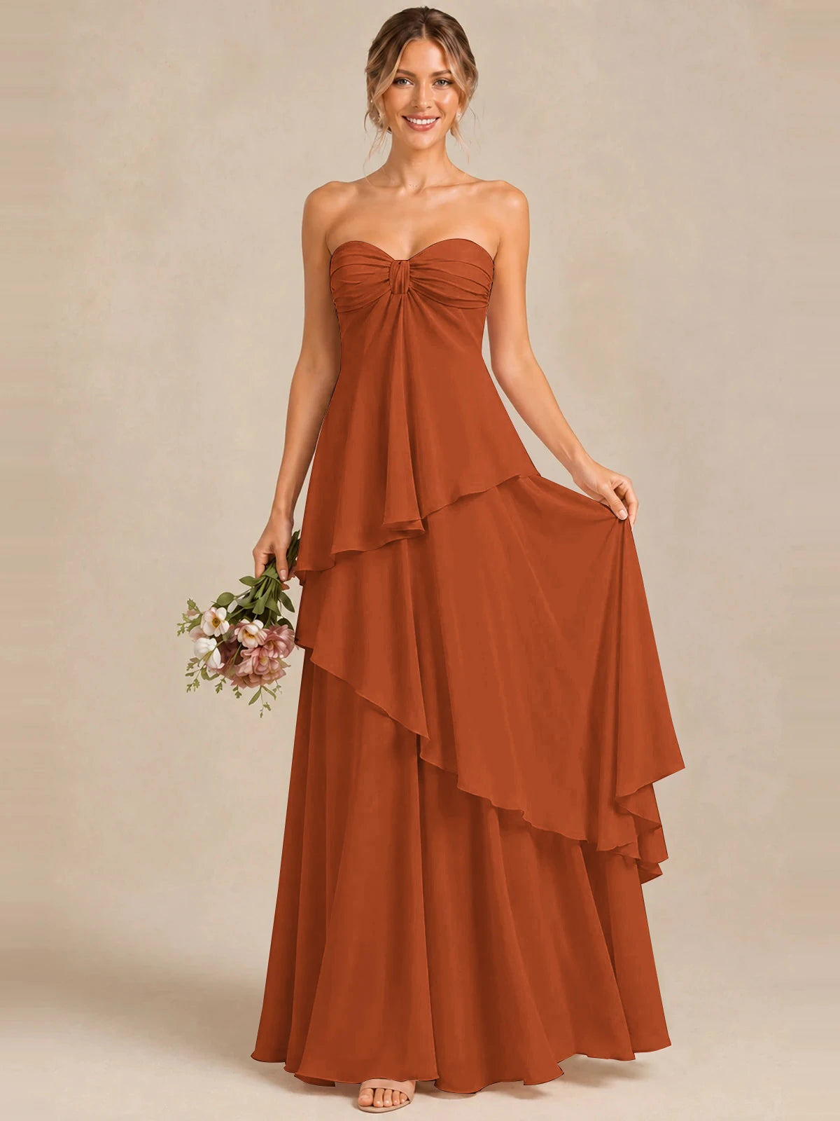 Strapless Chiffon Bridesmaid Dress with Tiered Ruffles