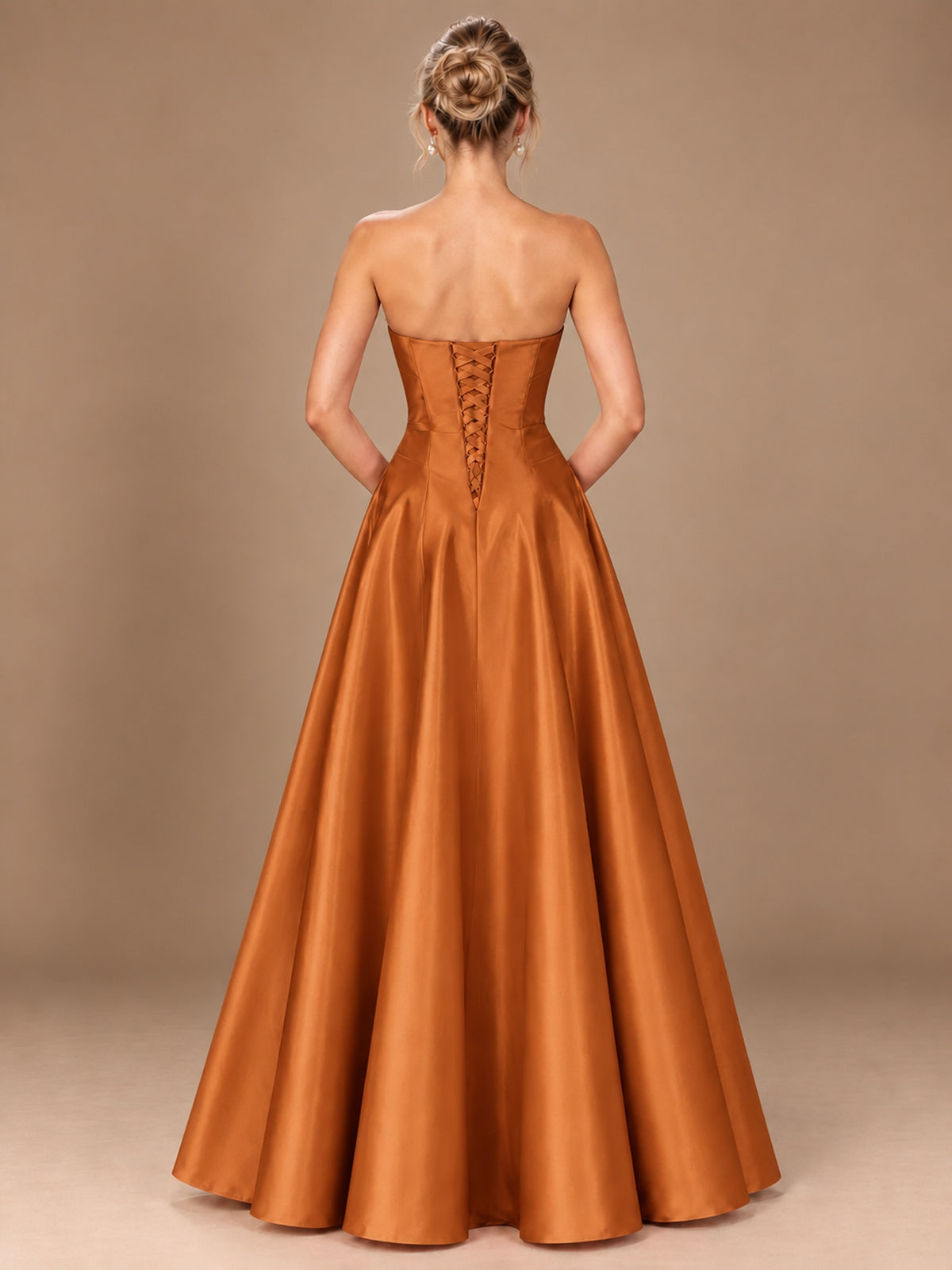Blush Pink Strapless Satin A-Line Prom Dress with Ruched Bodice