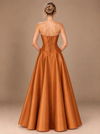 Blush Pink Strapless Satin A-Line Prom Dress with Ruched Bodice