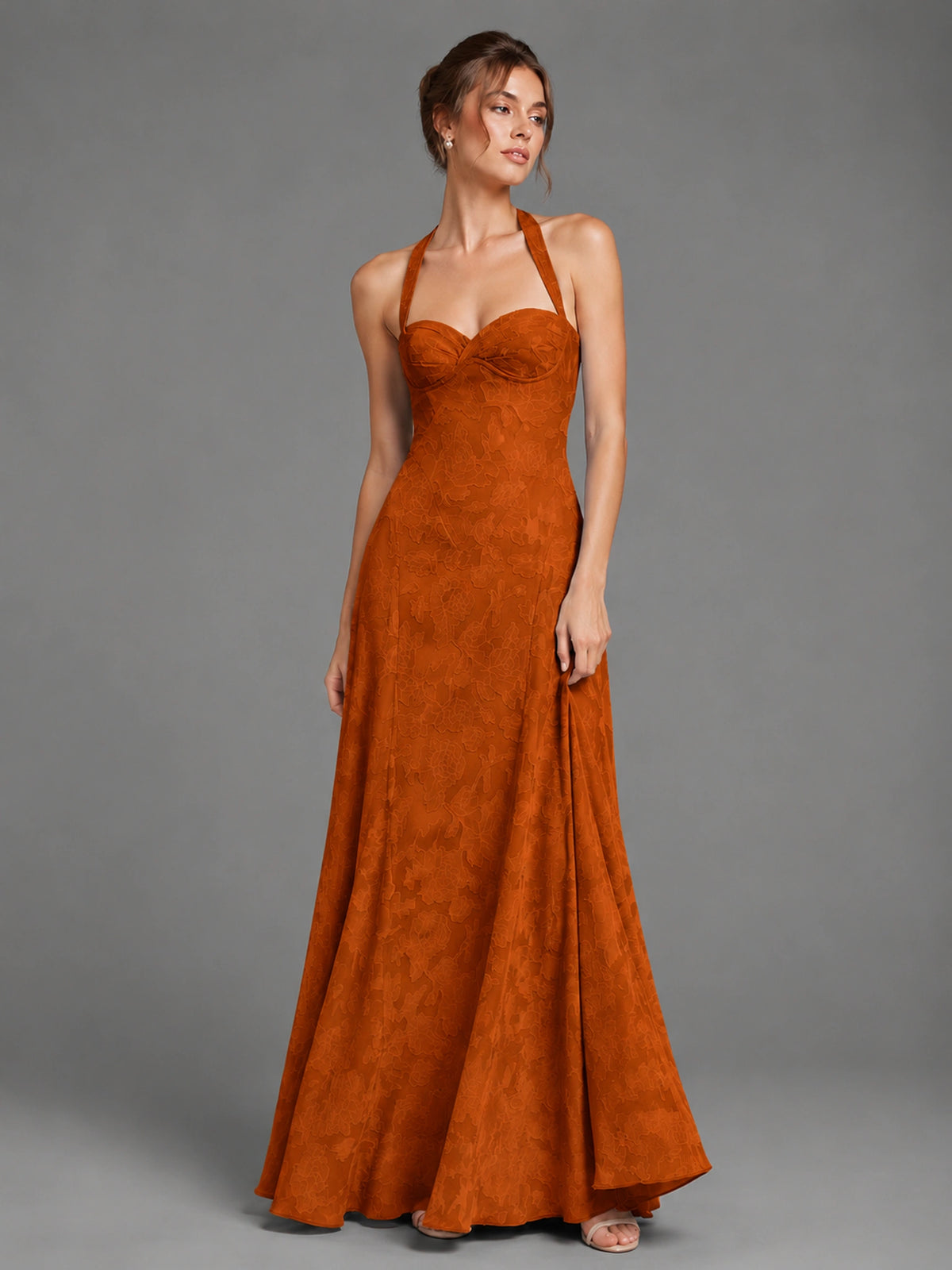 A-Line Halter Floral Chiffon Maxi Dress