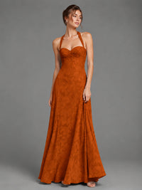 A-Line Halter Floral Chiffon Maxi Dress