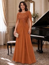 Elegant Applique Chiffon Mother of the Bride Dress with Cape Sleeves