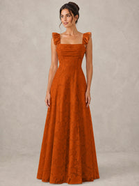 Jacquard Square Neck A-Line Maxi Dress