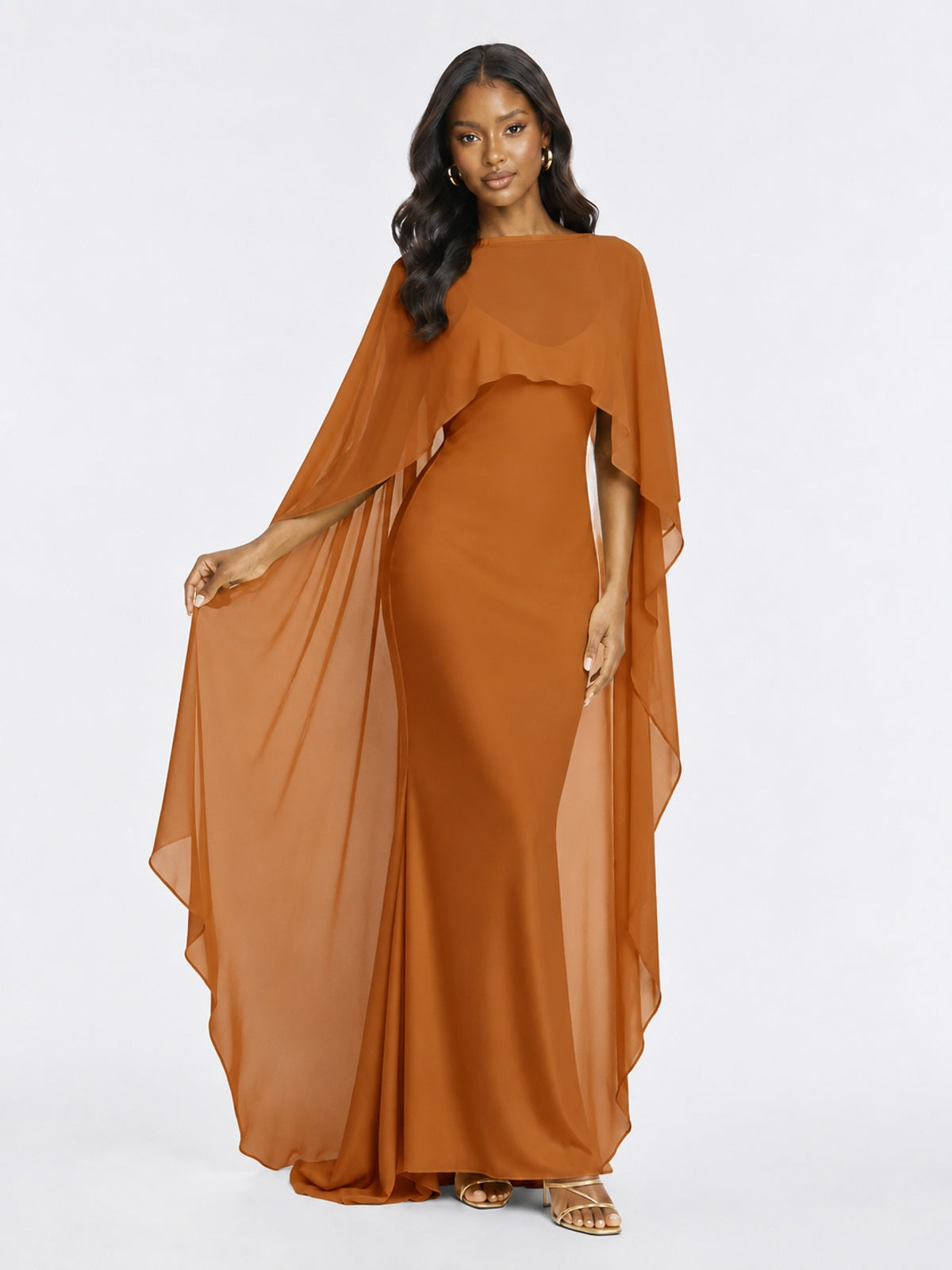 Satin Cape Prom Dresses Meramid Maxi Dress
